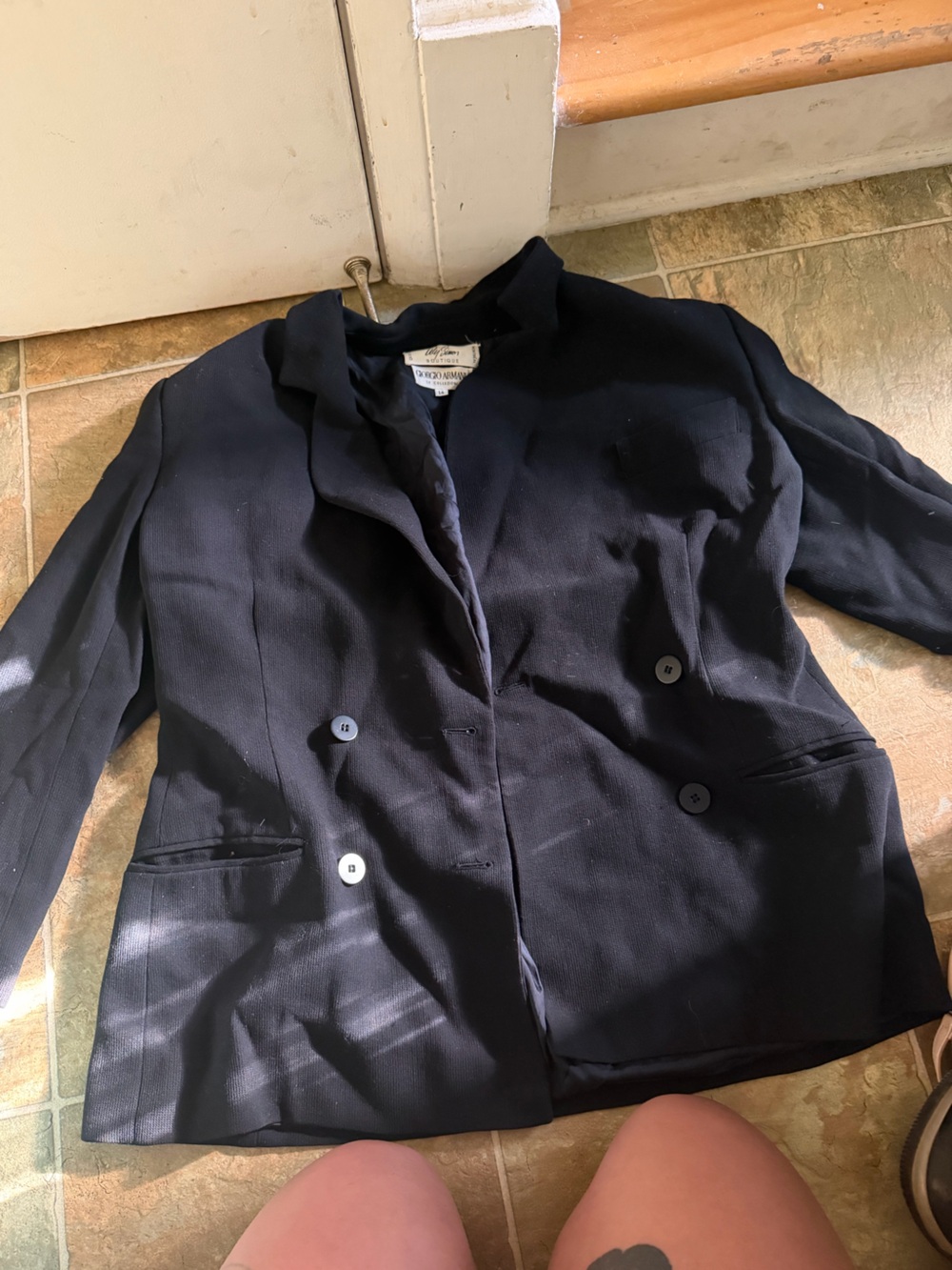 Giorgio Armani Black Double-Breasted  Shirt Jacket with padded shoulders
